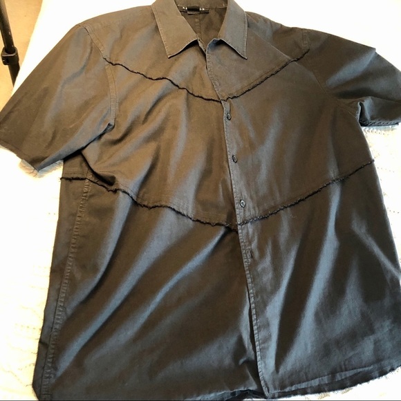 Reaction Kenneth Cole Shirt Black Button Up Short Sleeves Frayed Men's Large - Picture 12 of 16